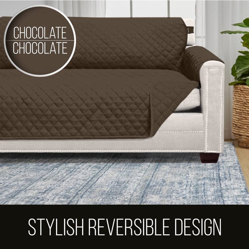 Sofa Shield Recliner Slip Cover with Patented Strap, Cushion Protector, US Designed Reversible Stain and Dog Tear Resistant Slipcover, 25 inch Seat, Washable Covers for Dogs Pets, Chocolate - Image 5